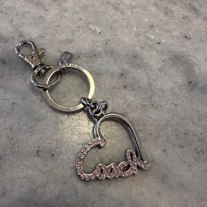 Coach Silver Pink pave Crystal heart keychain